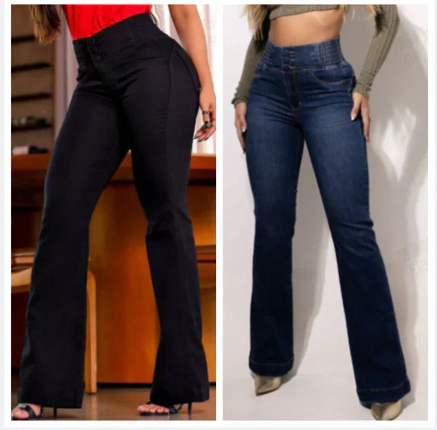 👖Elastyczne jeansy z wysokim stanem