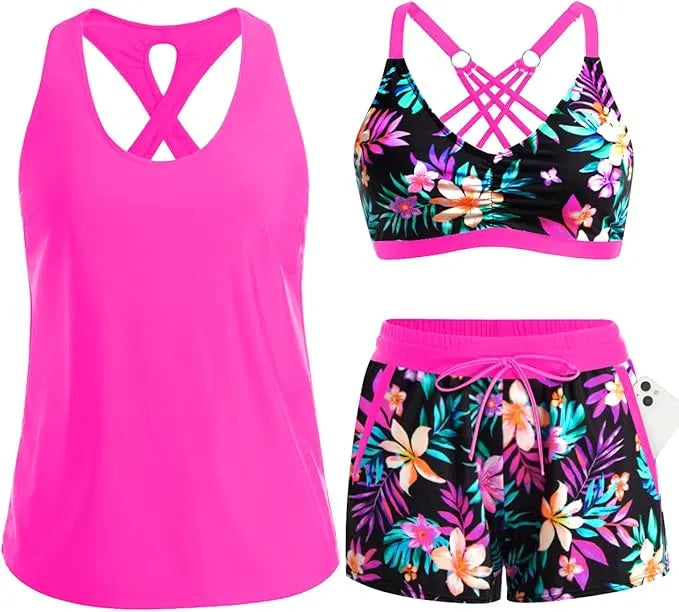 ⏰LAST DAY 49% OFF - 3 Piece Tankini with Shorts 🔥