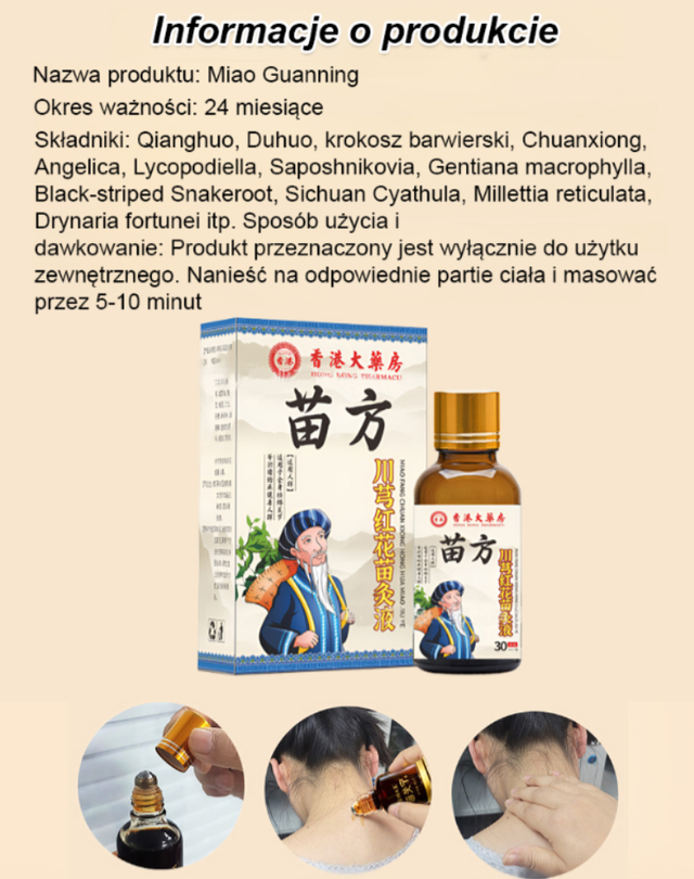 Płyn do akupunktury z korzenia chuanxiong i kwiatu czerwonego krokosza