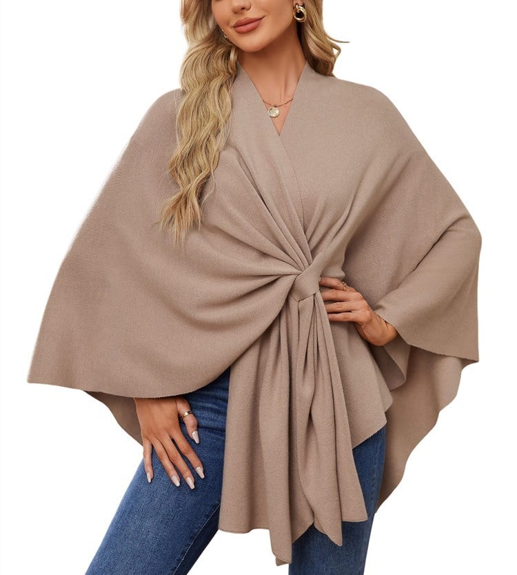 š„Elegancki szal otulajÄ
cy miÄkki sweter ponczo z otwartym przodem