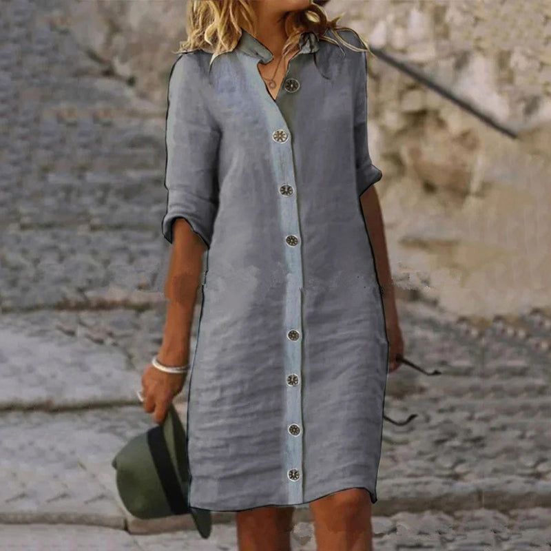 šDamska minimalistyczna oddychajÄ
ca sukienka zapinana na guziki