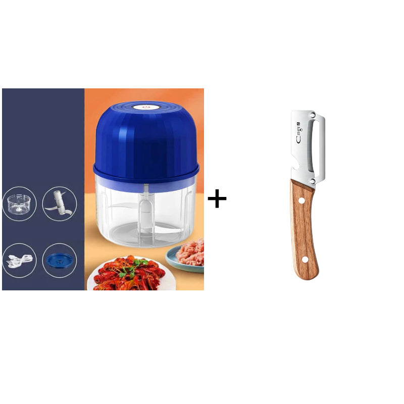 💥 Vezeték nélküli mini ételkés – USB-n újratölthető, egyérintéses, rozsdamentes pengék ✨