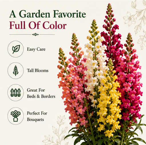 Royal Garden Snapdragon Seeds – Kertészek választása magas, színes vágott virágaihoz 🌸