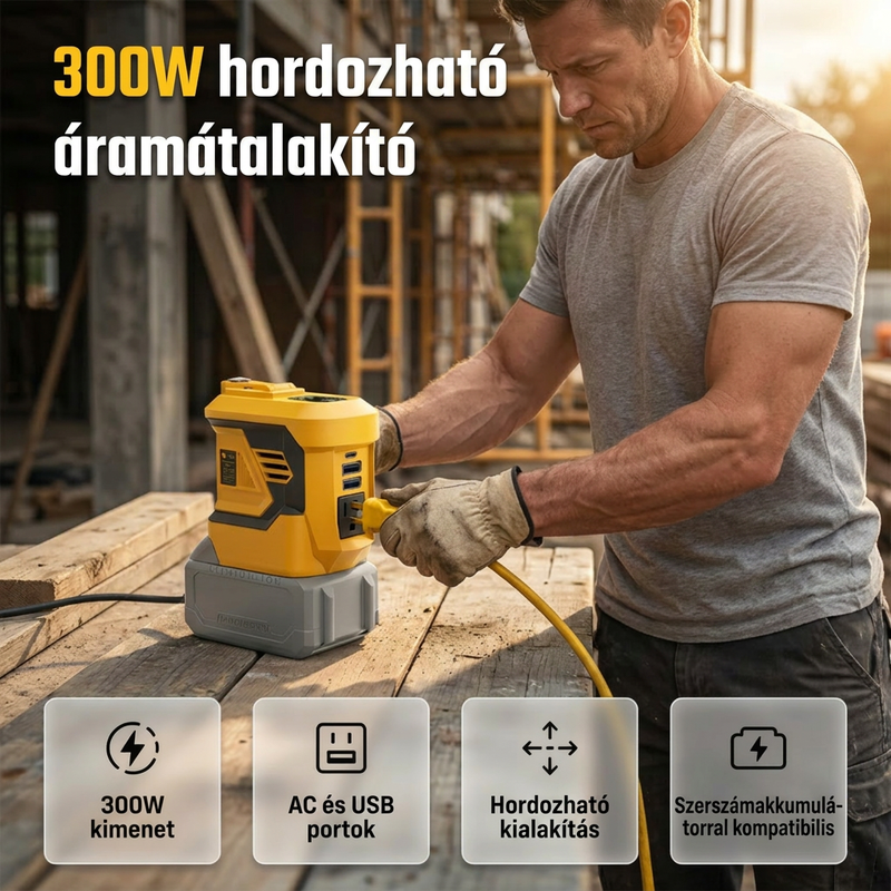 ⚡ Táplálja eszközeit bárhol – 300W hordozható feszültségátalakító 18V szerszámakkumulátorokhoz 🔋🛠️