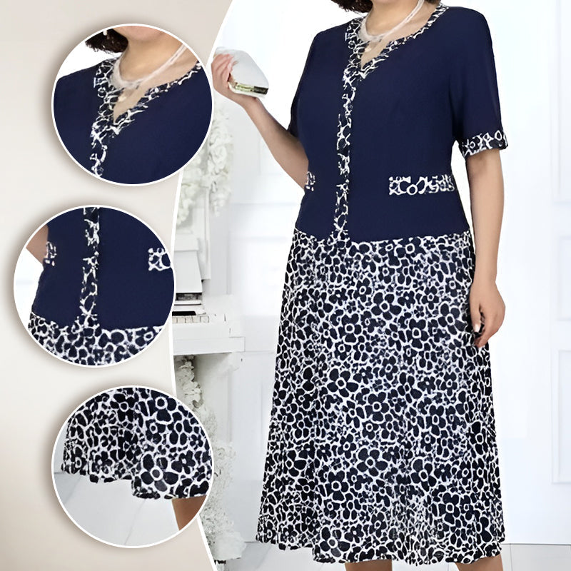 💥50% árcsökkentés 🧥💼 Divatos, két részesnek tűnő egyberuha🌸✨ A-vonalú virágmintás ruha – a könnyed elegancia maga, minden testalkatra!