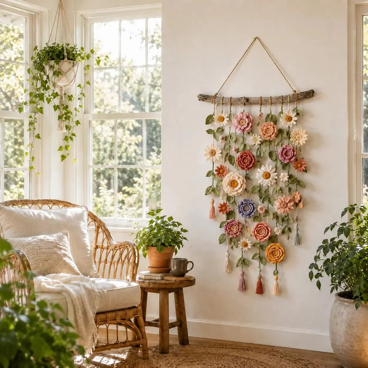 🌸Boho horgolt virágos fali dekoráció