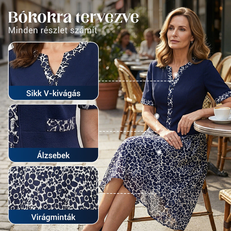 💥50% árcsökkentés 🧥💼 Divatos, két részesnek tűnő egyberuha🌸✨ A-vonalú virágmintás ruha – a könnyed elegancia maga, minden testalkatra!