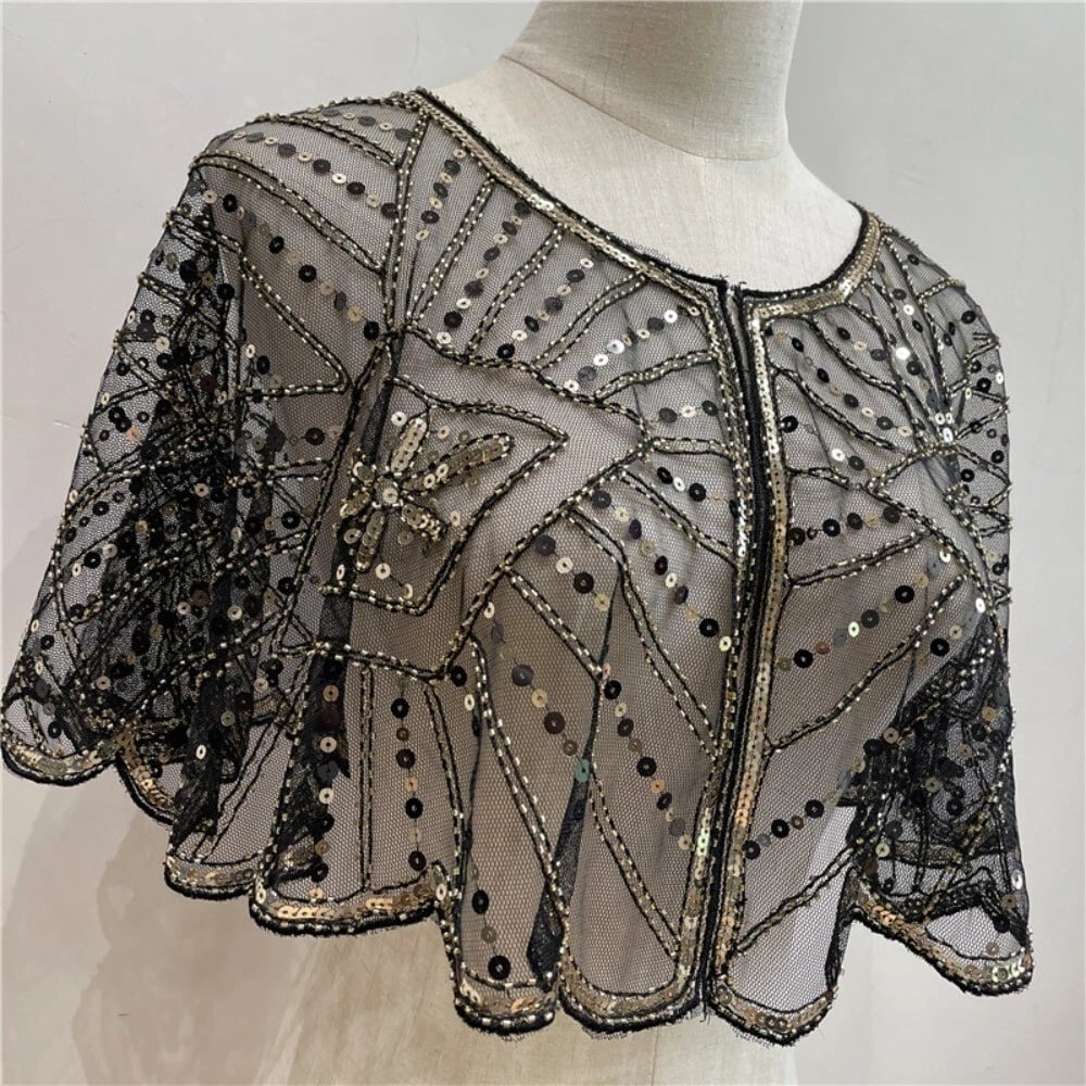 ⏳Oferta ograniczona czasowo ⏰ Szal z koronką w stylu vintage i koralikami