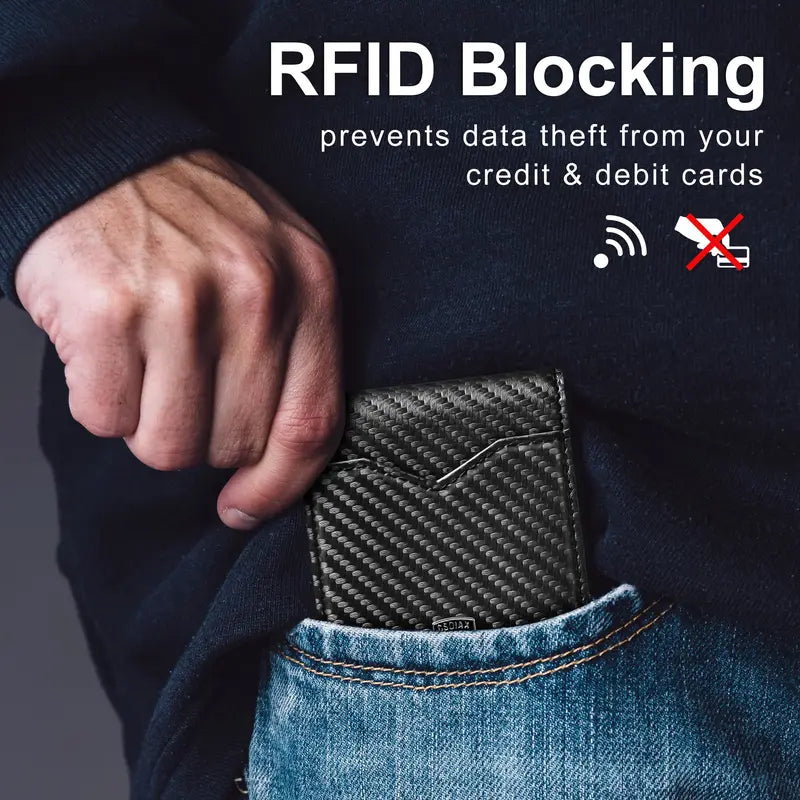 Bőr és karbon kártyatartó RFID-blokkolással