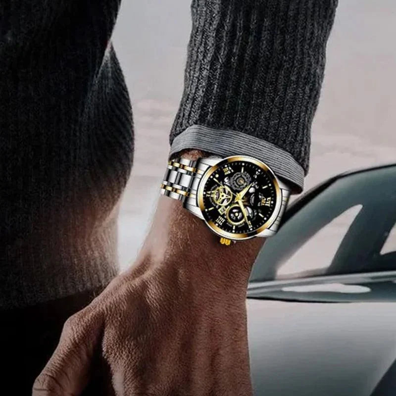 🔥Férfi vízálló római számlapos áttört automata mechanikus karóra⌚