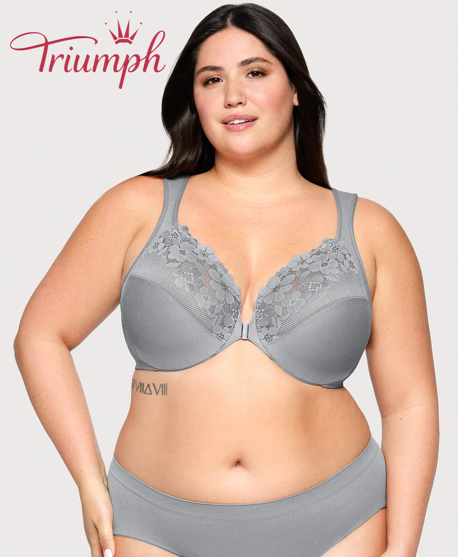 Triumph - (3 sztuki) bawełniany biustonosz typu bralette z haftowaną koronką, zapięcie z przodu