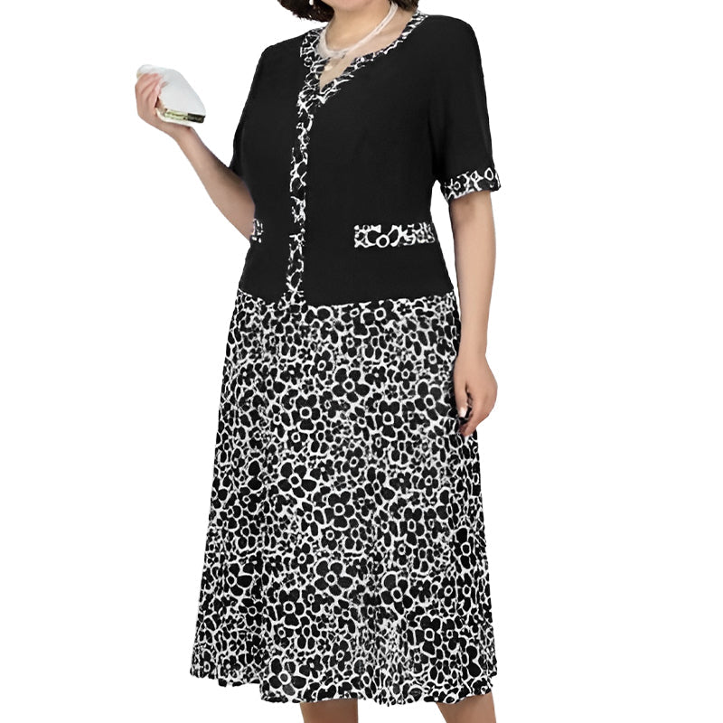 💥50% árcsökkentés 🧥💼 Divatos, két részesnek tűnő egyberuha🌸✨ A-vonalú virágmintás ruha – a könnyed elegancia maga, minden testalkatra!