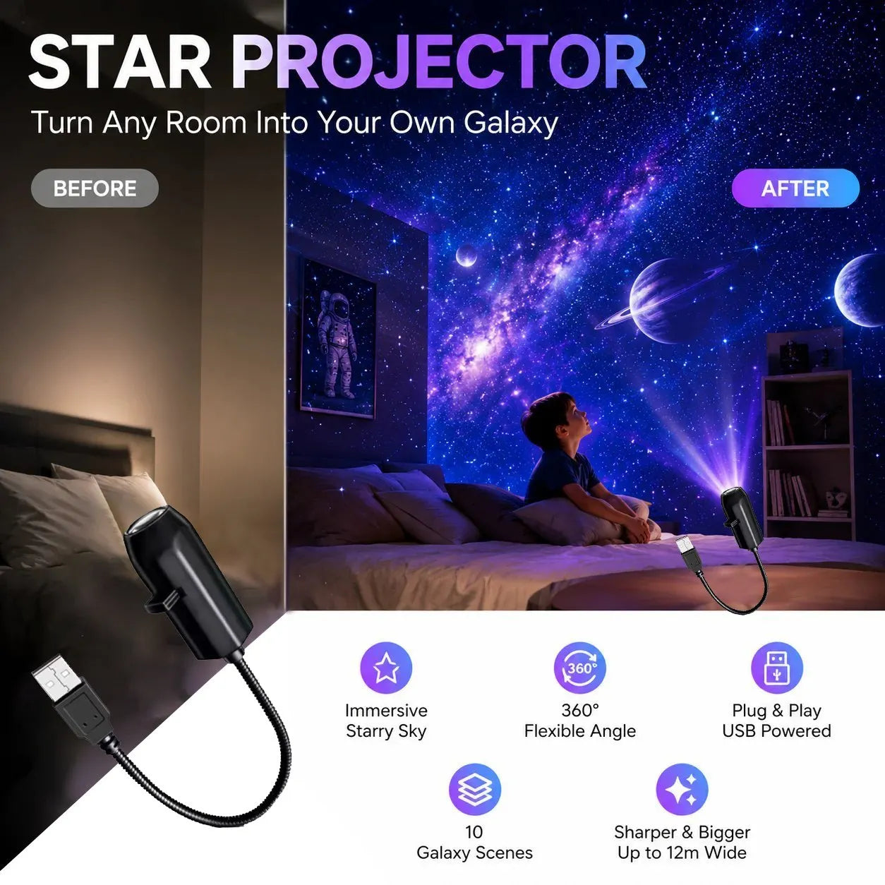✨ Csatlakoztasd és használd HD csillagos égbolt projektor