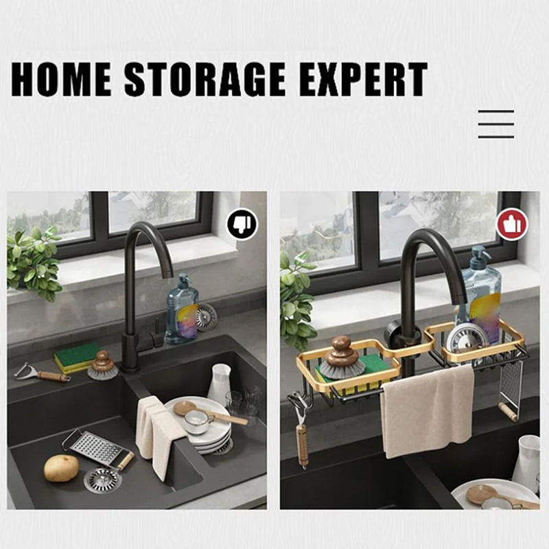 【🔥Nowość 2025】💧Antykorozyjny aluminiowy stojak ociekowy na kran – praktyczne przechowywanie przy zlewie