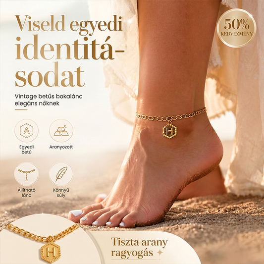 ✨ Aranybetűs és fügés lánc – személyre szabott betűvel, elszíneződésnek ellenálló és állítható hosszúságú – tökéletes nyári viselethez vagy ajándéknak 👣