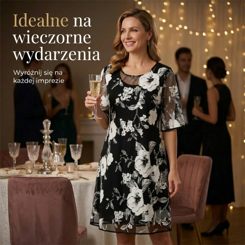 Elegáns női sifon ruha virágmintával