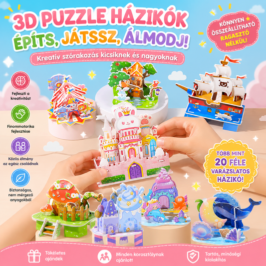 🧩 Építse fel saját 3D világát – 3D papír puzzle építőkészlet (4 darab, ragasztó nélkül) – Utánvétes 🏰
