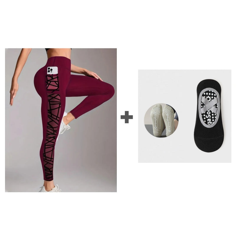 Női Magas Derekú Hálós Jóga Leggings Zsebekkel