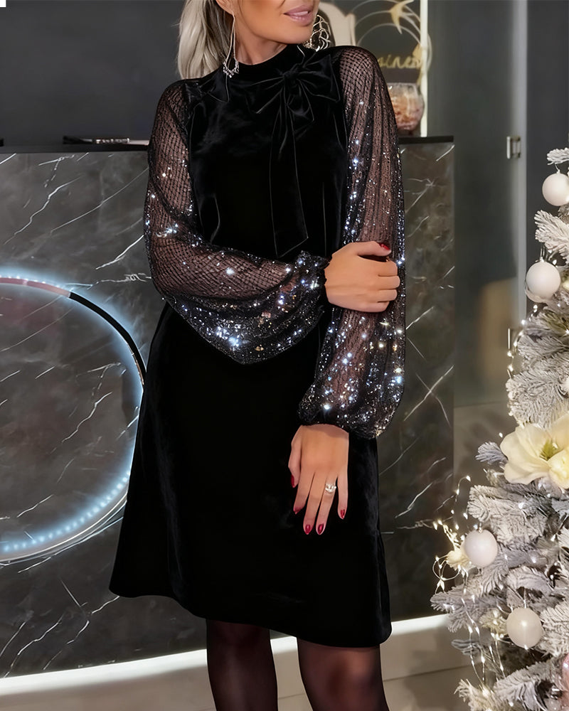 Elegáns ruha lámpás ujjakkal és foltvarrással