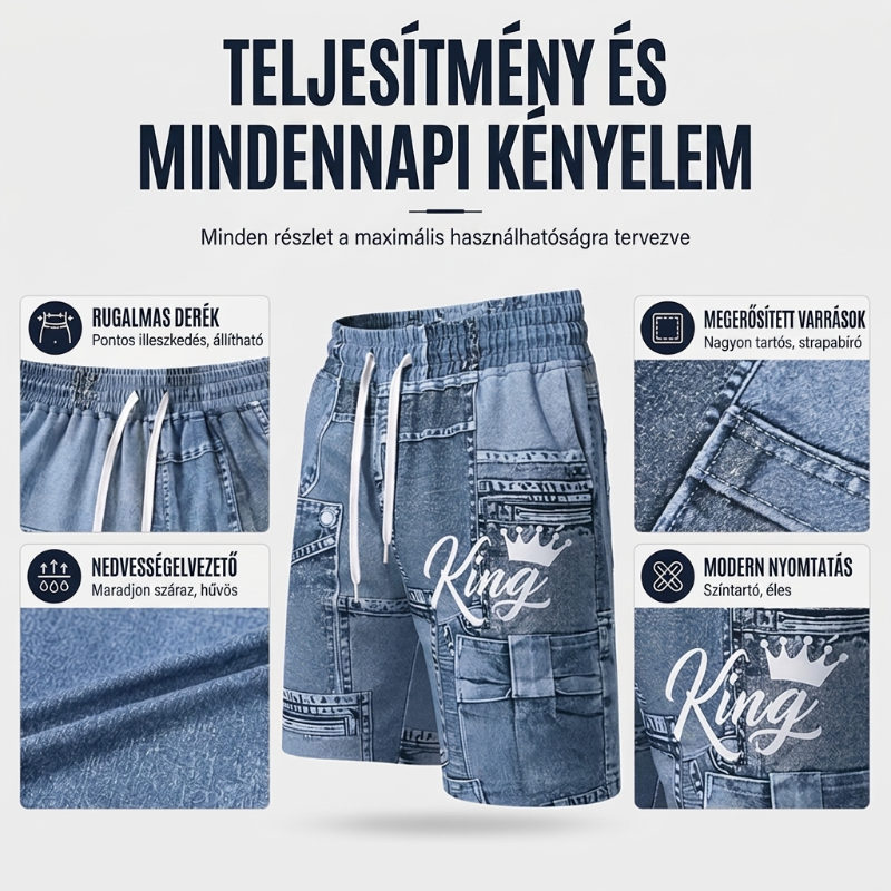 👕 Férfi farmerhatású póló és rövidnadrág szett | Könnyű, légáteresztő nyári viselet ☀️