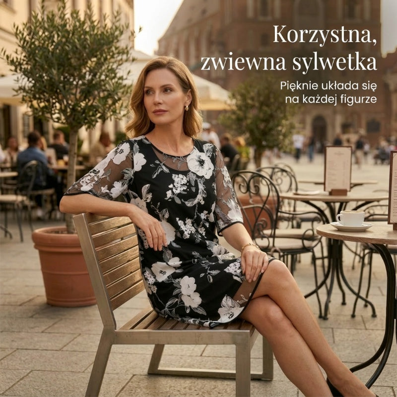 Elegáns női sifon ruha virágmintával