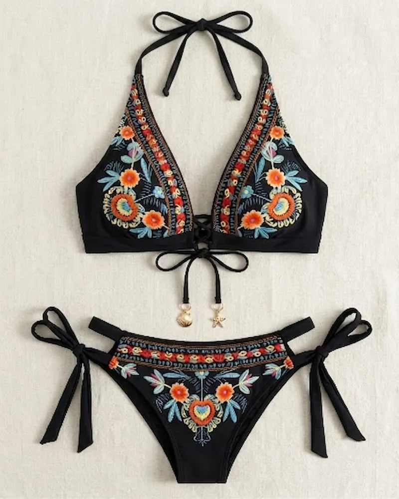 Női etnikai virágmintás bikini szett