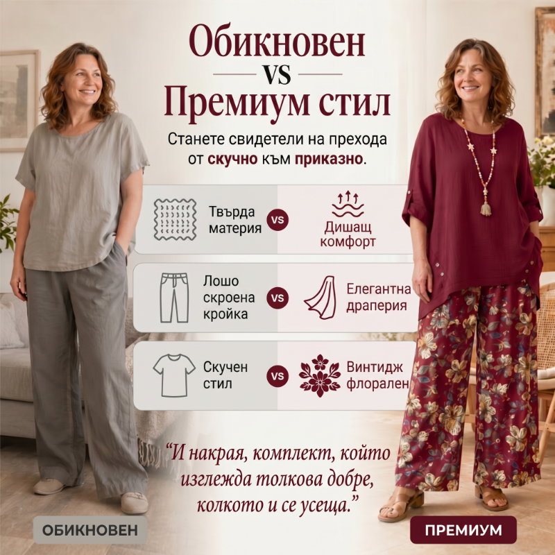🌼🔥49% kedvezmény! Női bohém szett pamutból és lenvászonból, háromnegyedes ujjakkal és bő nadrággal