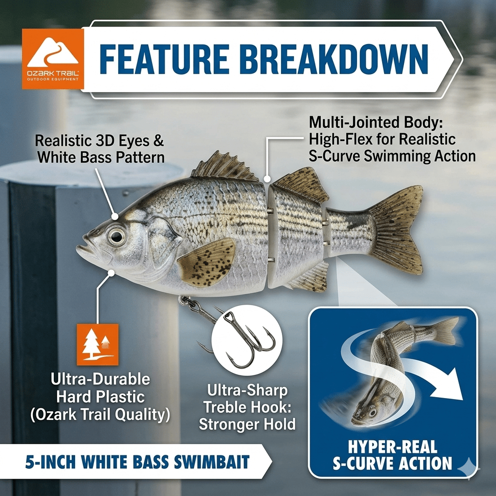 🌊Urald a vizet: Ozark Trail 5 hüvelykes, többrészes úszócsali fehér sügérre🐟