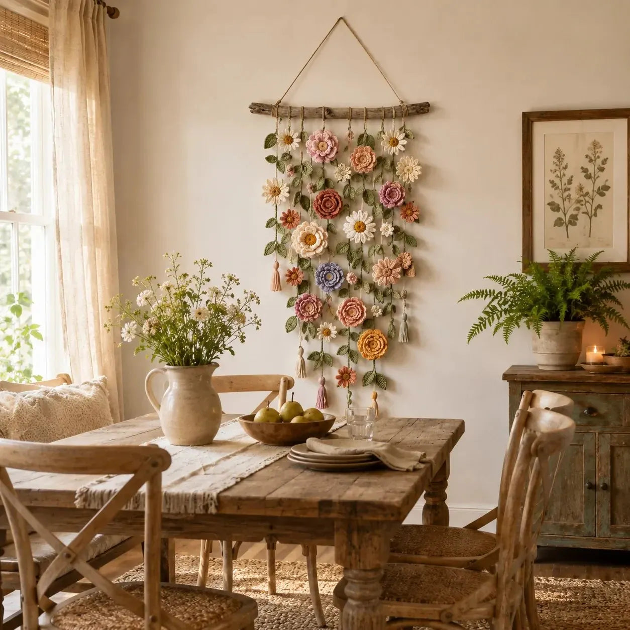 🌸Boho horgolt virágos fali dekoráció