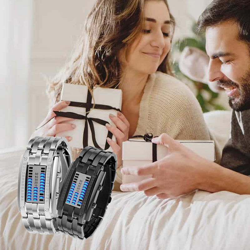 ⌚ MOST 50% KEDVEZMÉNY! 🤓 Cyberpunk bináris LED óra – „Csak a geekek értik” – Futurisztikus, egyedi és szemet gyönyörködtető kék LED kijelzővel 💙