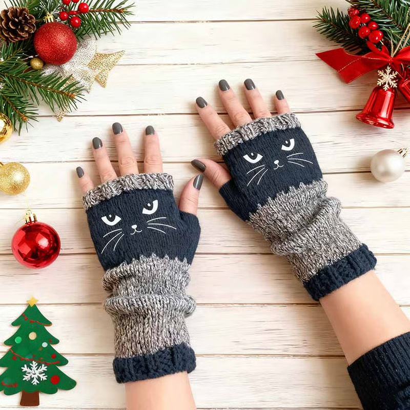 🐱 Śliczne damskie rękawiczki dzianinowe w kształcie kota🧤🧶