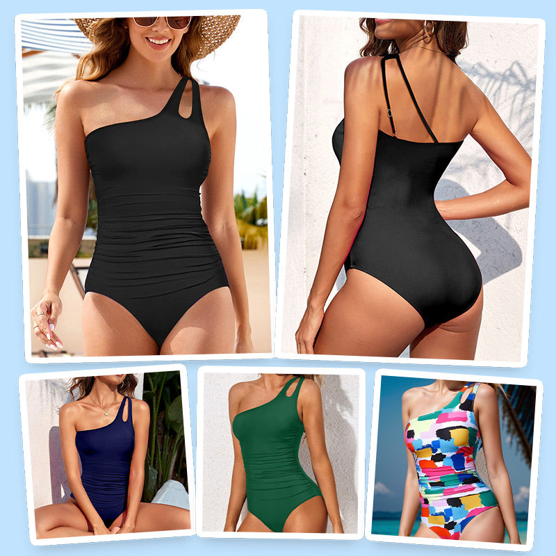🔥 S-2XL 🍀 Női Egyvállas Egyrészes Fürdőruha 🏖️👙