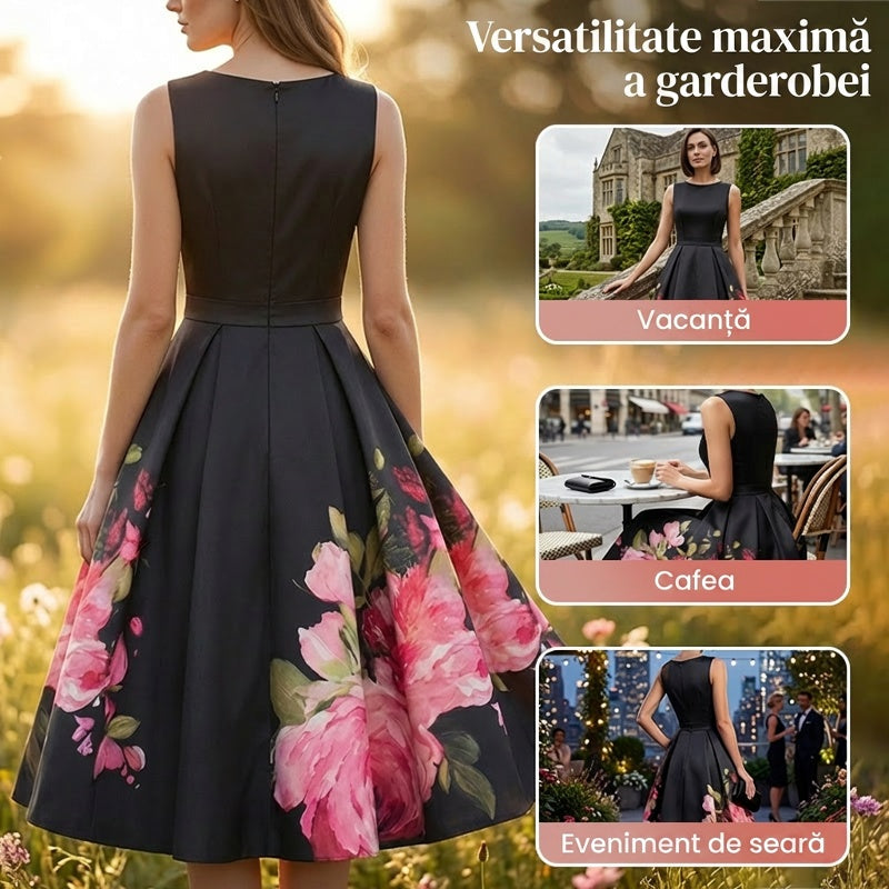 🌸Elegáns, ujjatlan, A-vonalú midi ruha virágmintával👗❤️