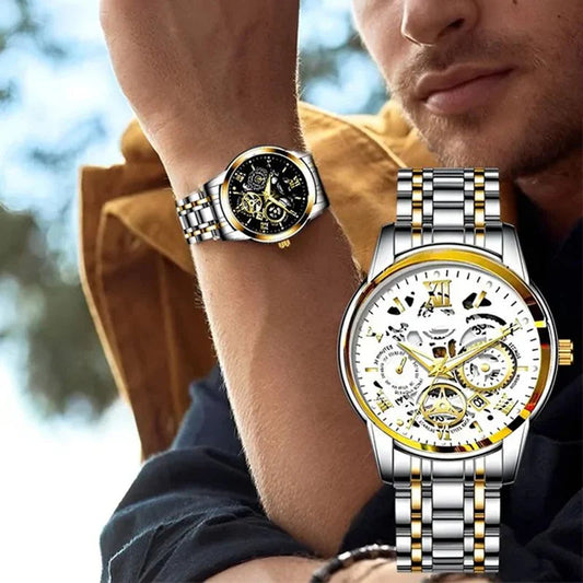 🔥Férfi vízálló római számlapos áttört automata mechanikus karóra⌚