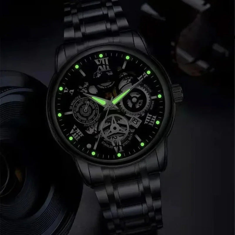 🔥Férfi vízálló római számlapos áttört automata mechanikus karóra⌚