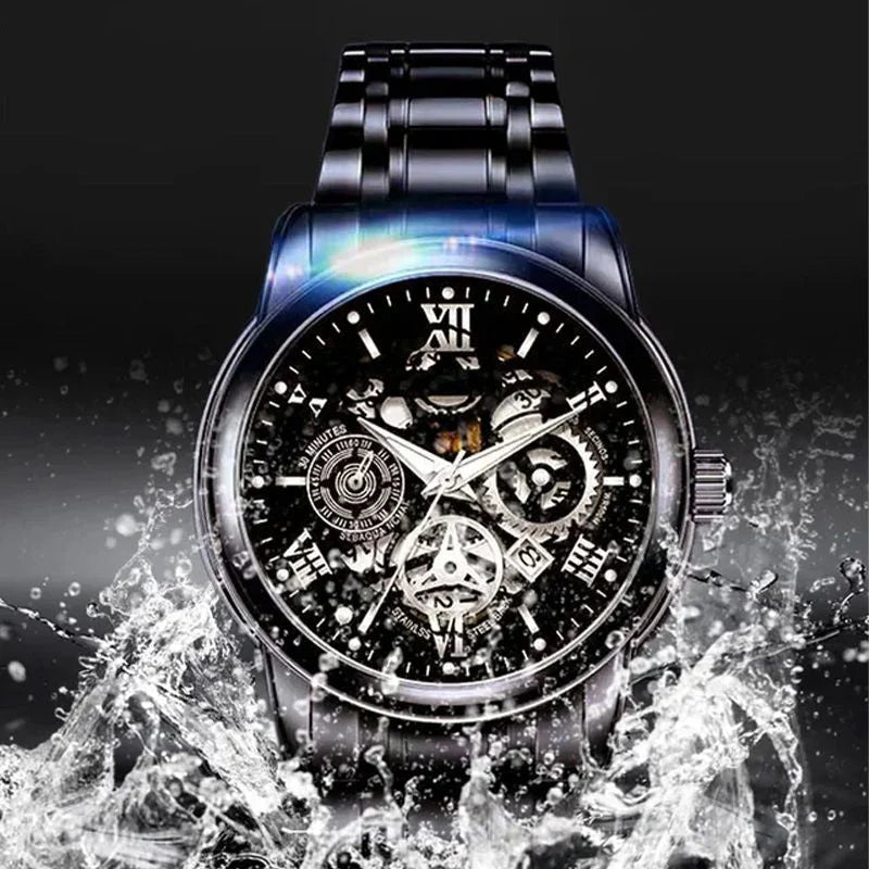 🔥Férfi vízálló római számlapos áttört automata mechanikus karóra⌚
