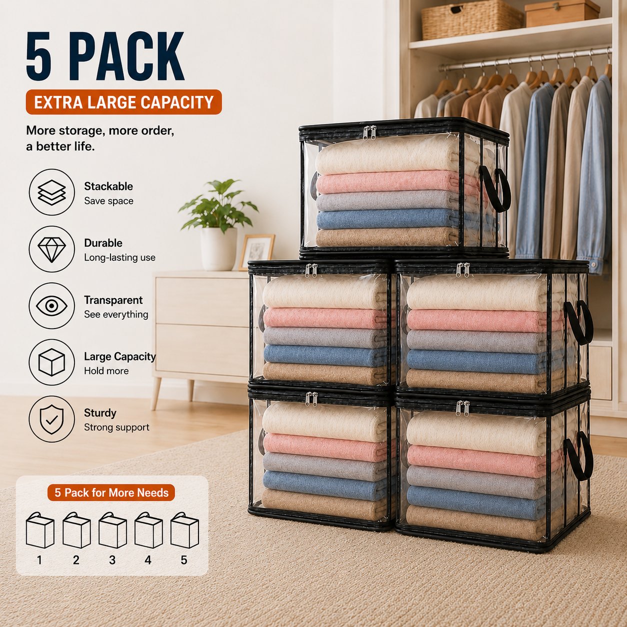 ⏰OSTATNI DZIEŃ AKCJI: KUP 2, TRZECI GRATIS!!💕HomeVault™🇬🇧 Przezroczysta torba do przechowywania – duża, odporna na kurz i wilgoć, z uchwytem✨Najlepszy organizer typu „wszystko w jednym” na ubrania, zabawki, książki, pluszaki i absolutnie wszystko! 🧸📚👕🧦