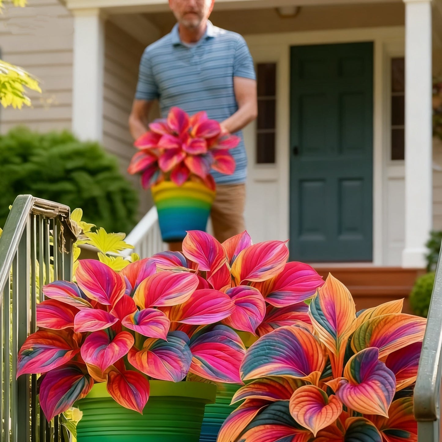 🌈🔥 Limitowana edycja host Rainbow Flame – rzadkie wielokolorowe liście, dostępne wyłącznie w naszym sklepie 🌸