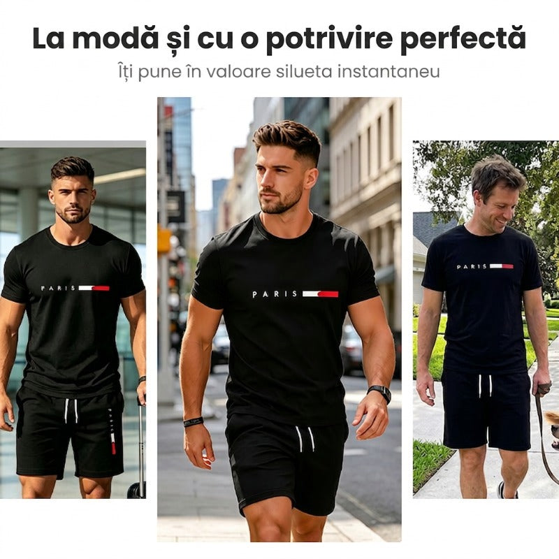👕 MOST 30% KEDVEZMÉNY! ⏰ Férfi kétrészes mintás szett – Puha és lélegző – Laza szabás, tökéletes nyári kikapcsolódásra vagy hétköznapokra – Összeillő felső és rövidnadrág 🩳