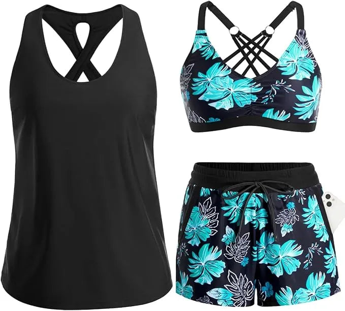 ⏰LAST DAY 49% OFF - 3 Piece Tankini with Shorts 🔥