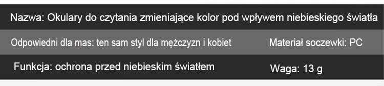 Zmieniające kolor okulary do czytania chroniące przed niebieskim światłem