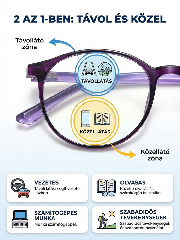 Prémium kékfény-szűrő, multifokális, fáradtság elleni szemüveg