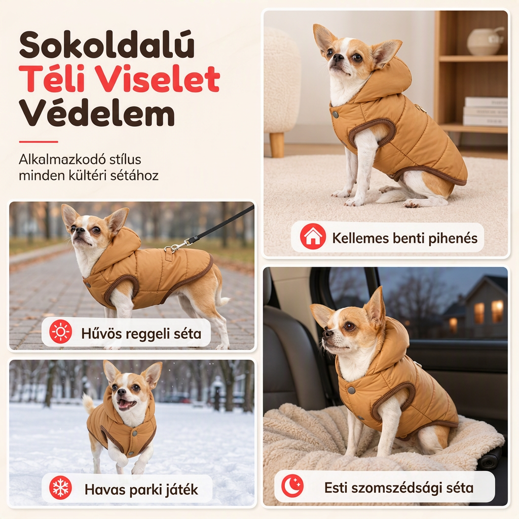 🐾 ✨ Kapucnis kutyakabát – béléses gyapjúval, szélálló 🧥