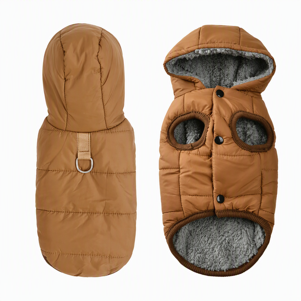 🐾 ✨ Kapucnis kutyakabát – béléses gyapjúval, szélálló 🧥