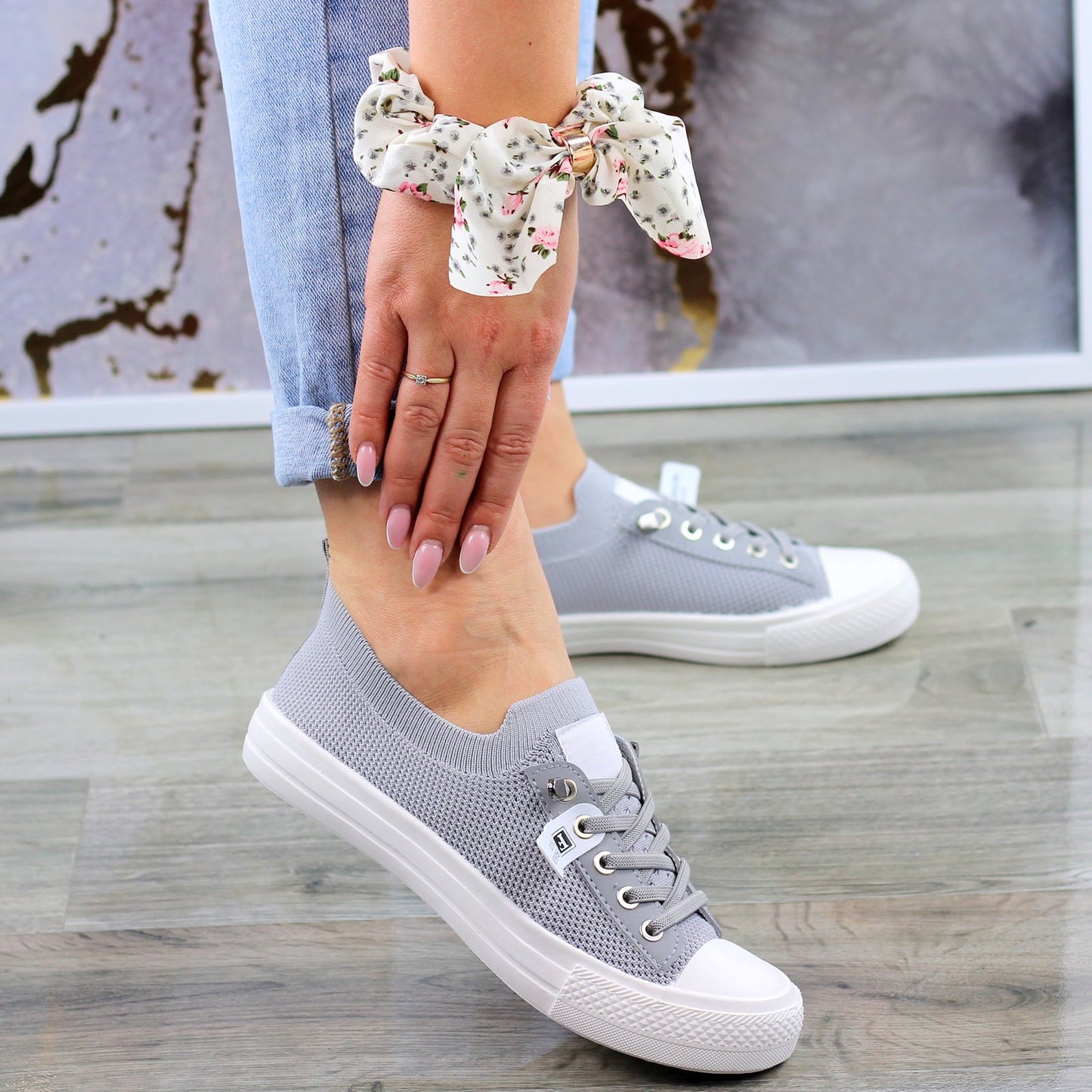 Miękkie, wygodne szare tenisówki elastyczne trampki damskie