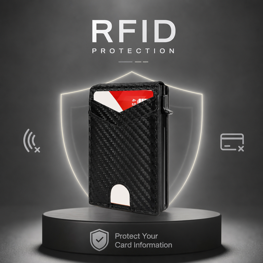 Vékony RFID pénztárca férfiaknak - kihúzható kártyatartó pénzcsipesszel és két dokumentumtartó rekesszel