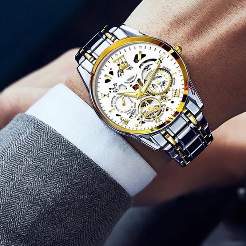 🔥Férfi vízálló római számlapos áttört automata mechanikus karóra⌚