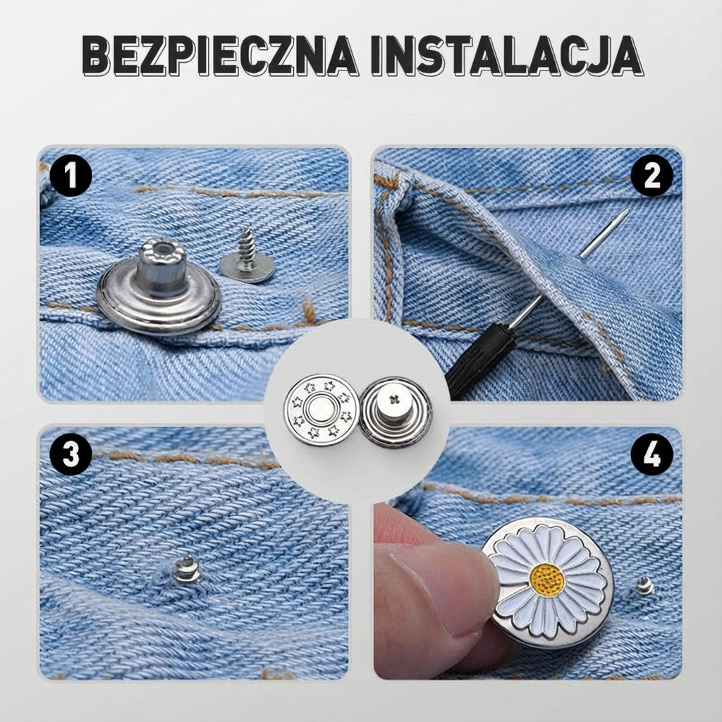 Zestaw guzików do dżinsów bez szwów, z możliwością zdejmowania