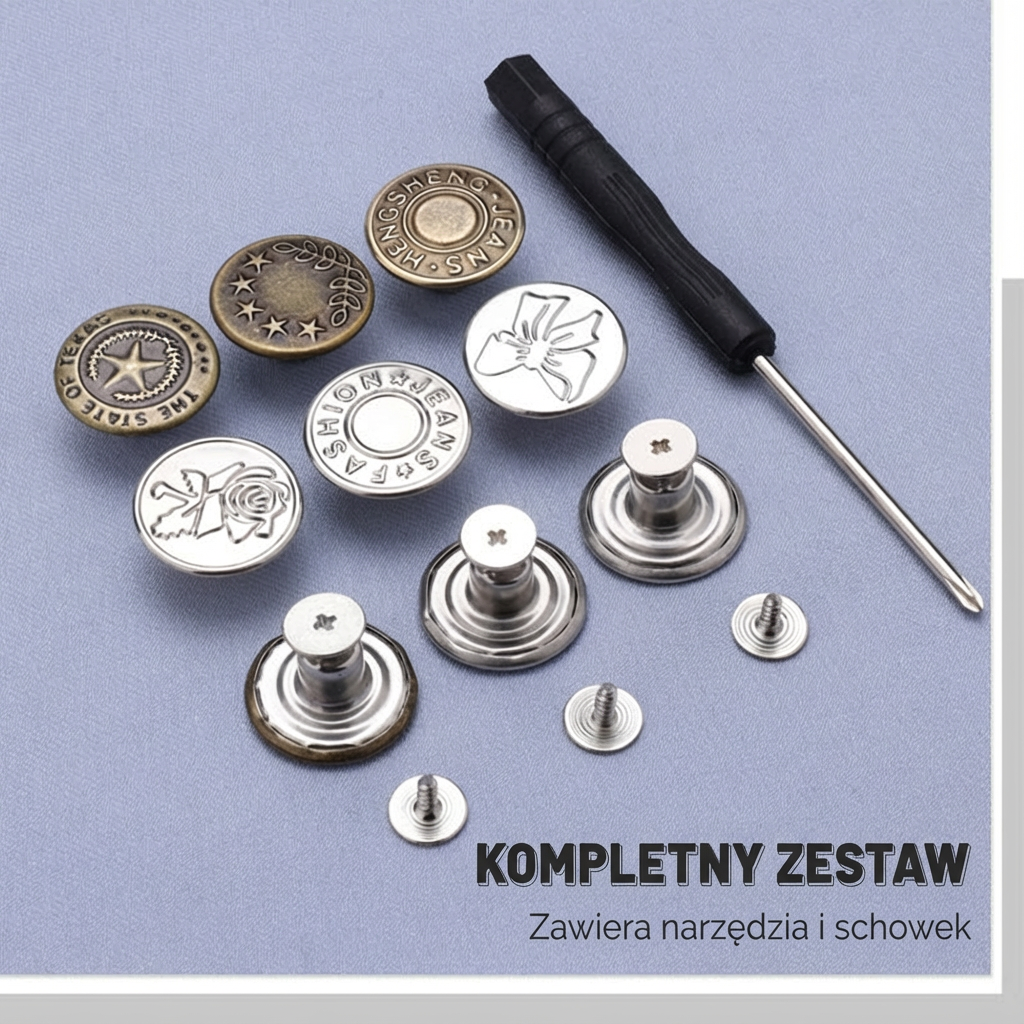Zestaw guzików do dżinsów bez szwów, z możliwością zdejmowania