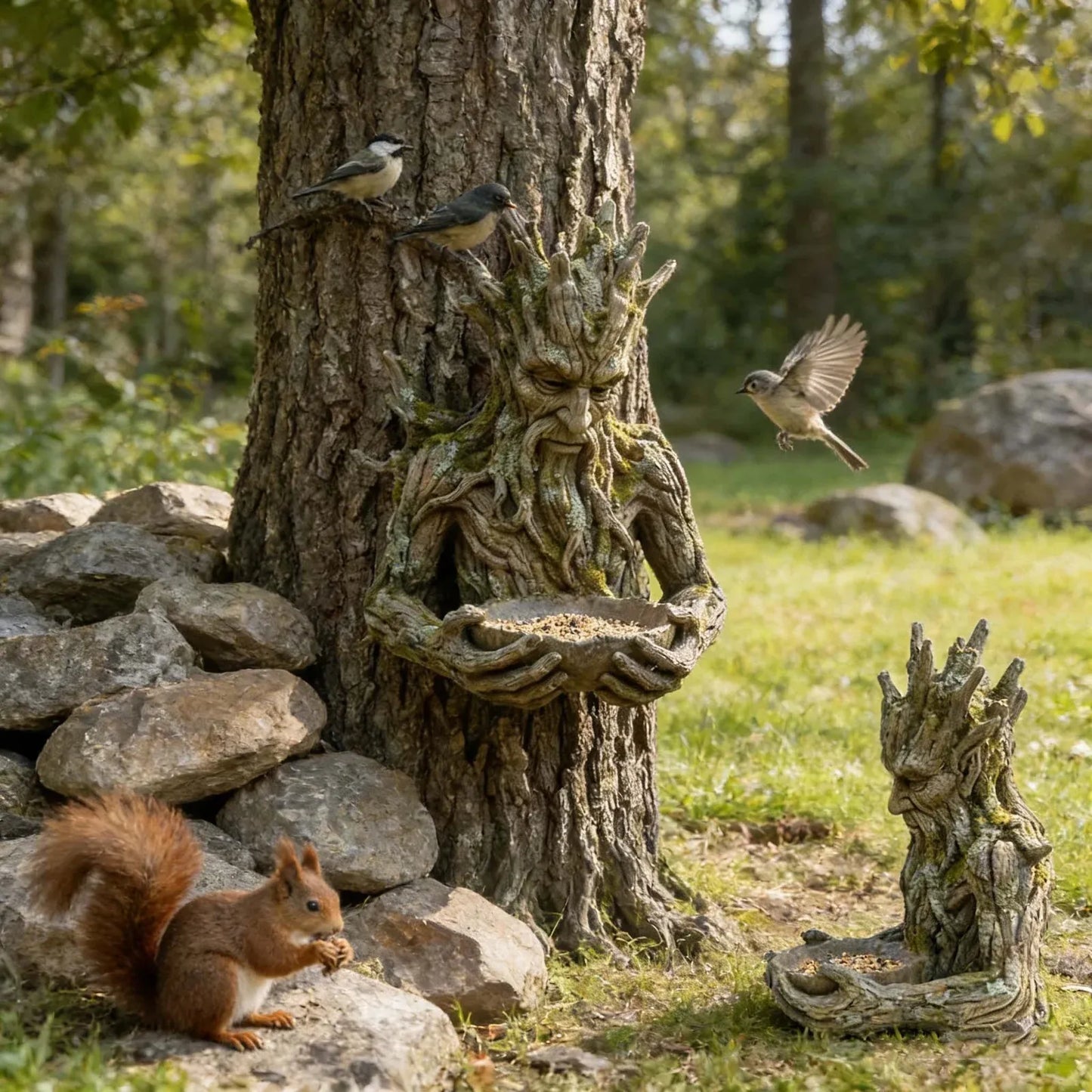 🌸 A Csendes Felajánlás: Fába épített Madáretető Szobor